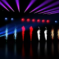 Colorful Performance Stage With Purple Blue Red Lights And Colored Smoke Effects