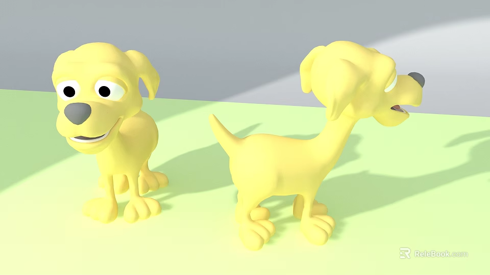 Yellow Playful Cartoon Dog Characters With Smiling Faces And Poses 3d model 