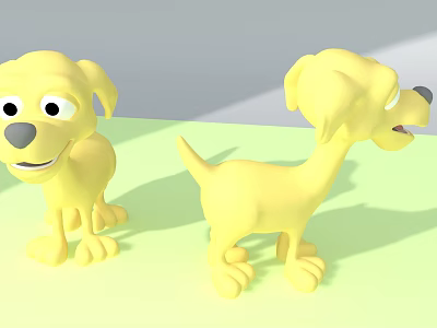 Yellow Playful Cartoon Dog Characters With Smiling Faces And Poses 3d model