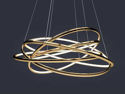 Modern Abstract Chandelier With Golden Circular Rings And Illuminated Curved Design 3d model