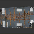 Blue Substrate With Interconnected White Modules And Crossed Orange Cables Layout Structure 3d model