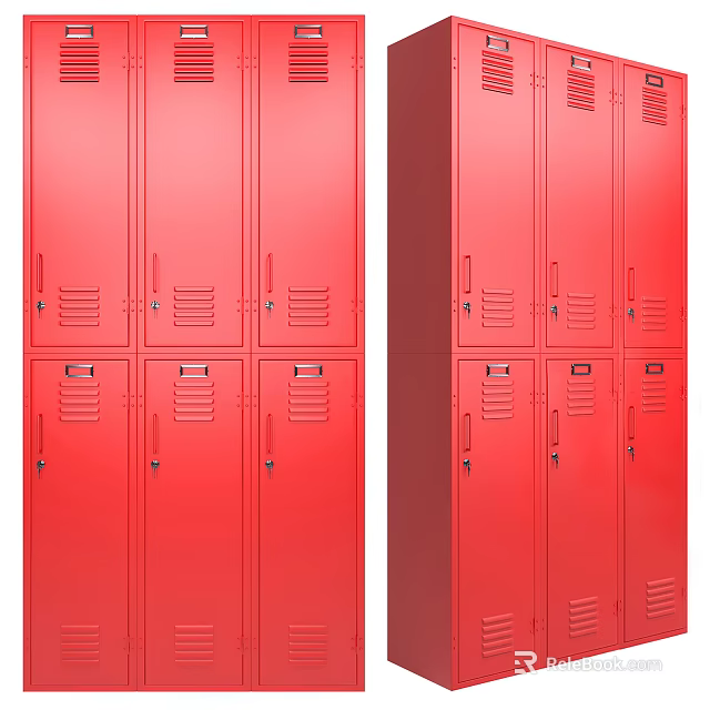 Red Metal Lockers With Multiple Compartments For School Gym Storage Use 3d model 