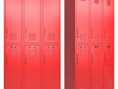 Red Metal Lockers With Multiple Compartments For School Gym Storage Use 3d model