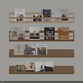 Modern Wooden Bookshelves With Layered Design And Various Books On Light Colored Wall