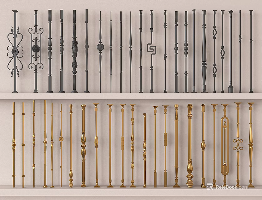 Various Styles Decorative Metal Railings In Black And Gold For Home Decor 3d model 