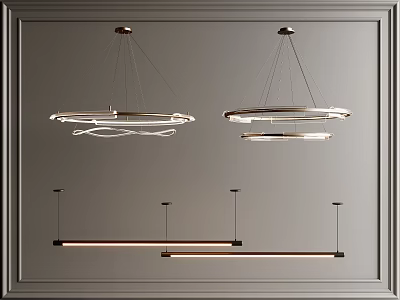 Sleek Contemporary Chandeliers With Circular Rings And Linear Bars For Modern Lighting 3d model