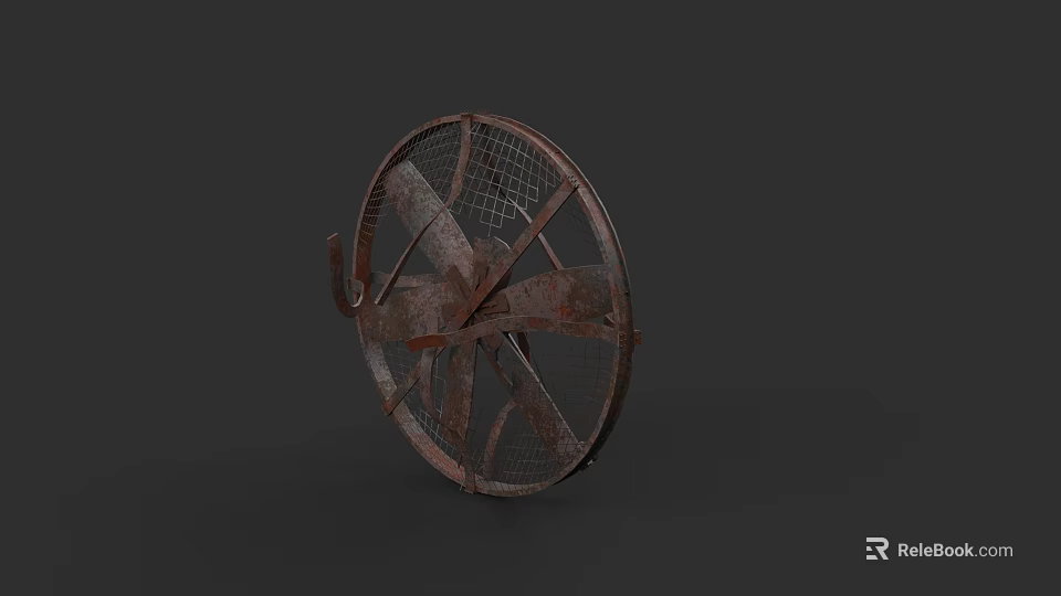Vintage Rusted Industrial Fan Equipment With Metal Blades And Mesh Structure 3d model 