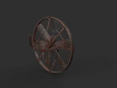 Vintage Rusted Industrial Fan Equipment With Metal Blades And Mesh Structure 3d model