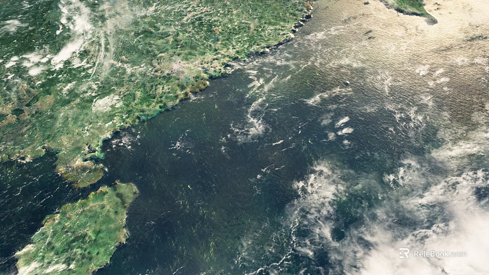 Breathtaking Earth Landscape From Space View With Green Land Deep Blue Ocean And Cloud Cover 3d model 