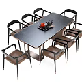 New Chinese Dining Table and Chair Combination Rectangular Dining Table and Chair 3d model