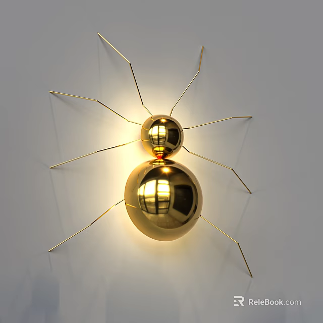 Golden Spherical Modern Wall Lamp With Metal Arms On White Wall 3d model 