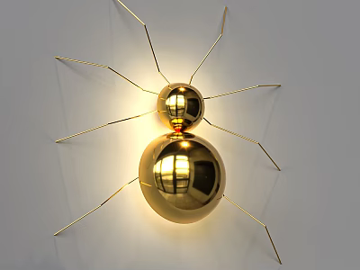 Golden Spherical Modern Wall Lamp With Metal Arms On White Wall 3d model