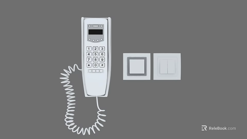 Smart Intercom System With Digital Display Keypad Coiled Cord And Control Panels 3d model 