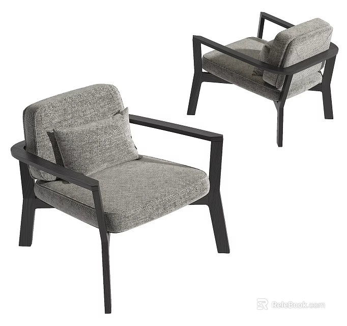 Modern Gray Fabric Accent Chair With Black Wooden Frame Armrest And Soft Cushion 3d model 