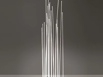 Modern Floor Lamp with Multiple Slim White Rods in Minimalist Design Against Neutral Gray Background 3d model