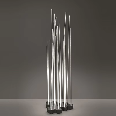 Modern Floor Lamp with Multiple Slim White Rods in Minimalist Design Against Neutral Gray Background 3d model