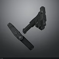 Modern Tactical Weapon Collection Featuring Pistol And Folding Knife With Metal Parts