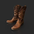 Brown Leather Cowboy Boots High Top Design With White Sole Trim