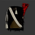 Traditional Hat with Black Fur Red Feather White Sash and Tassel Decoration