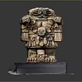 Ancient Style Stone Sculpture Carving With Intricate Facial Details And Decorative Base