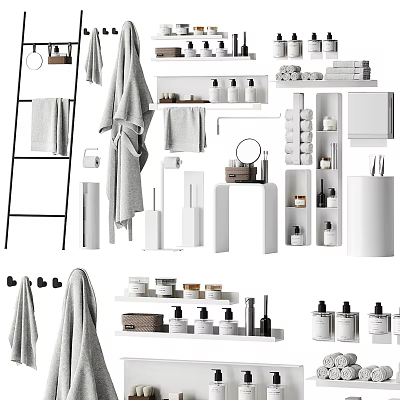 Practical Laundry And Bath Essentials With Towels Bottles Shelves And Organizers 3d model