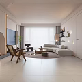 Modern Living Dining Room Interior With Minimalist Design Dining Table Chairs And TV Wall