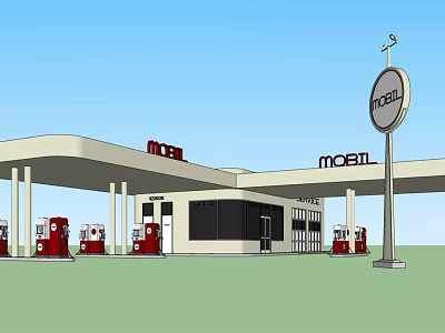 Moell Gas Station Exterior With Canopy Fuel Pumps And Signage 3d model
