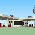 Moell Gas Station Exterior With Canopy Fuel Pumps And Signage