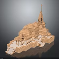Hindu Temple Architecture With Multi Tiered Roofs Tall Spire Red Flag Orange Exterior Stone Steps