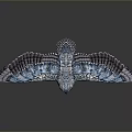 Blue and White Eagle Flying with Spread Wings and Detailed Feathers on Gray Background