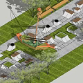 Modern Tree Planters Design With Green Lawn Benches And Paved Surfaces 3d model