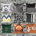 Decorative Pillows With Various Patterns Including Stormtrooper Geometric Text And Horse Designs 3d model