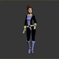 3D Female Character With Red Hair Blue Black Outfit White Gloves And Boots