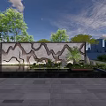 Modern Landscape Wall With Mountain Pattern Green Plants And Water Feature In Outdoor Garden