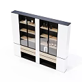 Modern White And Black Wine Cabinet With Glass Doors Multiple Shelves And Wooden Drawers