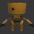 Yellow Robot Character With Mechanical Arms And Detailed Metallic Body Design