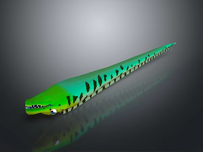 Vibrant Green And Blue Aquatic Animal With Long Slender Body Black Spots And Open Mouth 3d model