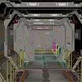 Cartoon Animated Futuristic Spaceship Corridor Featuring Neon Lights Control Panels And Main Project Sign
