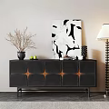 Modern Entryway Console Side Cabinet With Black Geometric Panels And Decorative Artwork 3d model