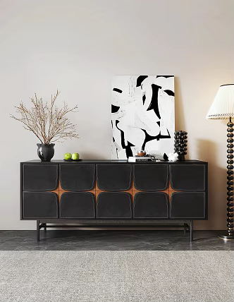 Italian Light Luxury Entrance Cabinet End View Entrance Cabinet Entrance Cabinet Side Cabinet Combination Ornaments Decorative Painting Floor Lamp 3d model