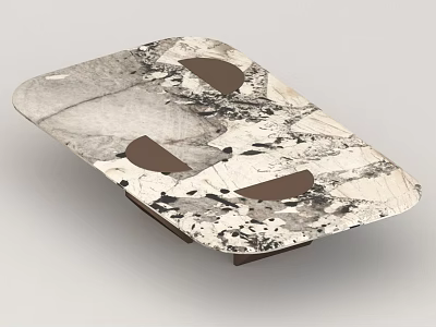 Marble Top Coffee Table With Abstract Black White Brown Pattern And Wooden Base 3d model
