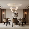 Elegant Modern Private Dining Room with Chandelier Table Chairs Decorative Painting and Window View