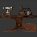 Traditional Wooden Table with Abacus Brush Holder Ink Stone and Heavy Carved Legs