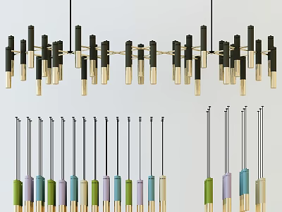 Modern Colorful Pendant Lights With Black Gold Green Purple Blue Rod Design For Interior 3d model