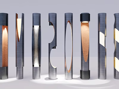 Modern Outdoor Lights With Various Columnar Designs Metallic Finish And Warm Glow 3d model