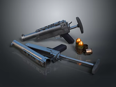 Tactical Submachine Guns With Metallic Finish And Ammunition Bullets 3d model