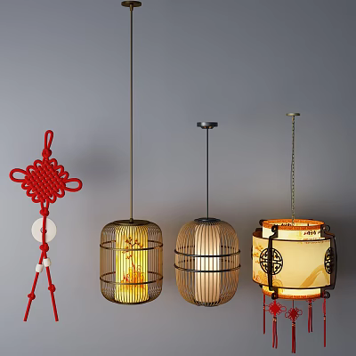 Traditional Chinese Lanterns With Red Chinese Knot Bamboo Frames And Intricate Patterns 3d model