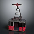 Vintage Red And Black Cable Car Model With Metal Ladder Grid Platform And Glass Windows