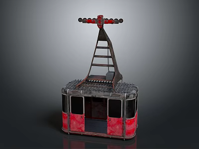 Vintage Red And Black Cable Car Model With Metal Ladder Grid Platform And Glass Windows 3d model