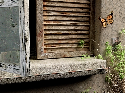 window broken window spider web butterfly 3d model